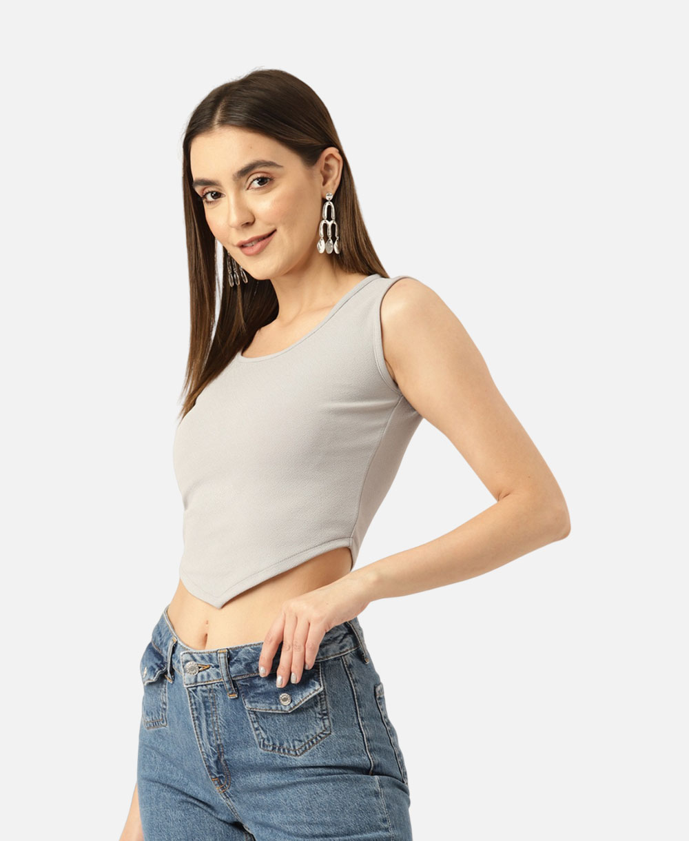 Orchid Hues Women Off-White Checked Crop Top – Image 2