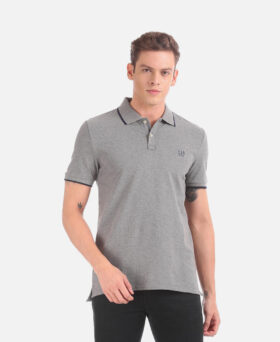 Men Textured Polo T-shirt With Contrast Piping