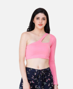 Scorpius Pink One Shoulder Crop Top For Women