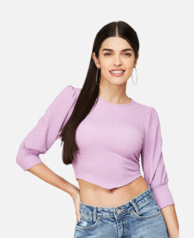 Women Textured Top With Cuffed Sleeves
